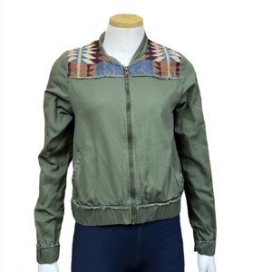 Roxy Womens Distressed Olive Bomber Style Jacket XS Long Sleeve Zipper